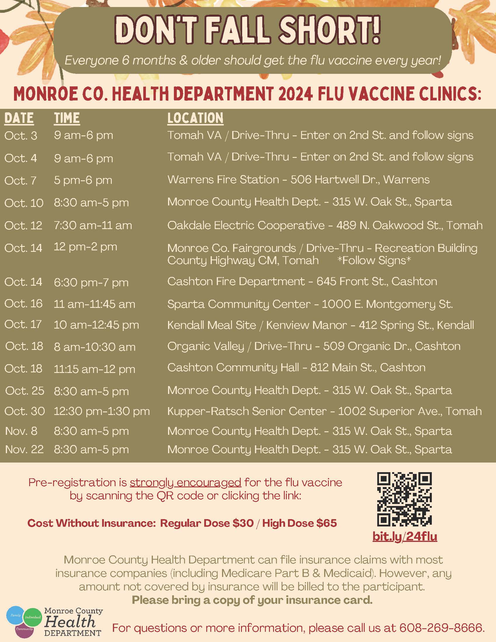 MONROE COUNTY HEALTH DEPARTMENT 2024 FLU CLINIC DATES SET!